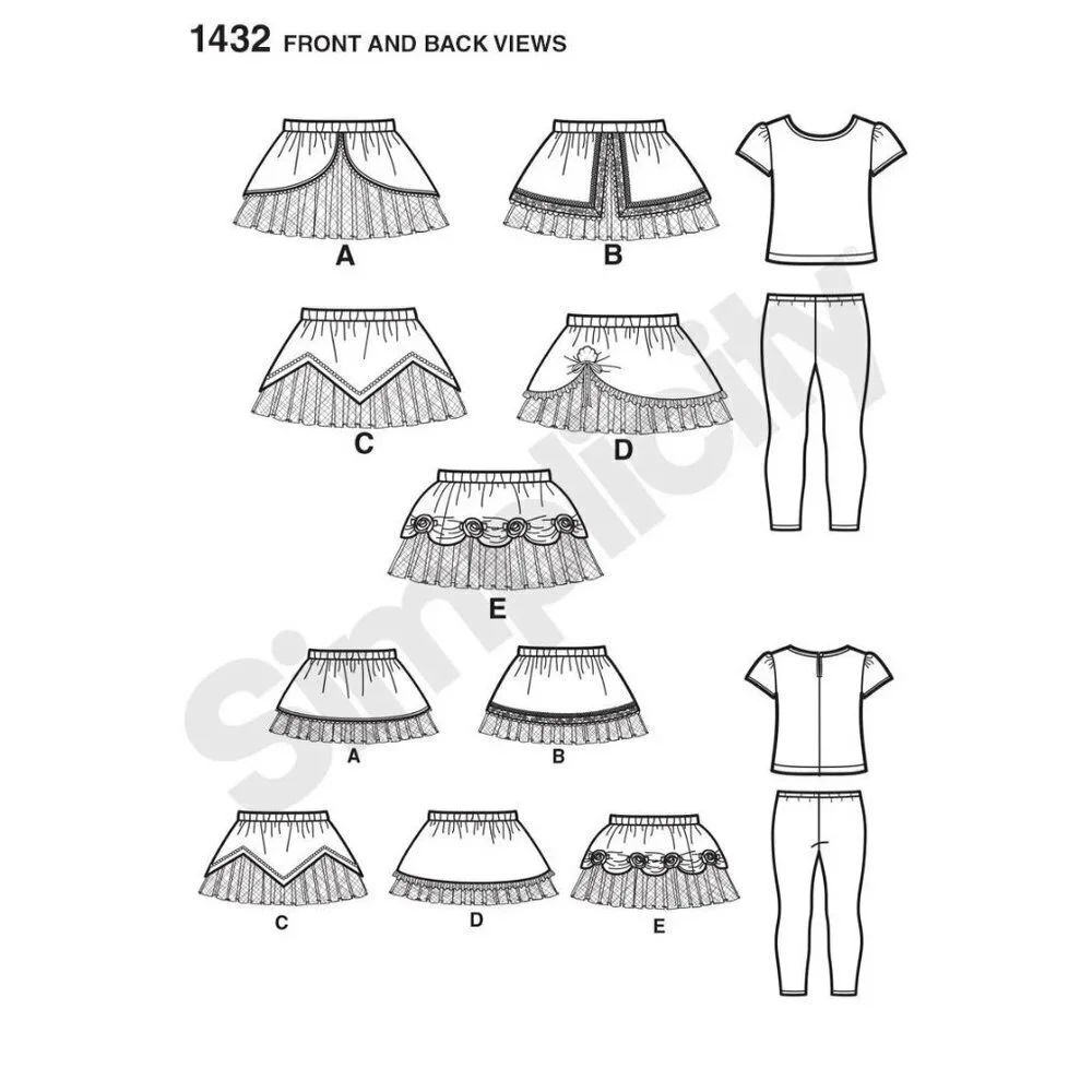 Simplicity Sewing Pattern 1432 Tutus and Knit Top and‎ Capri Leggings Size 1/2-4